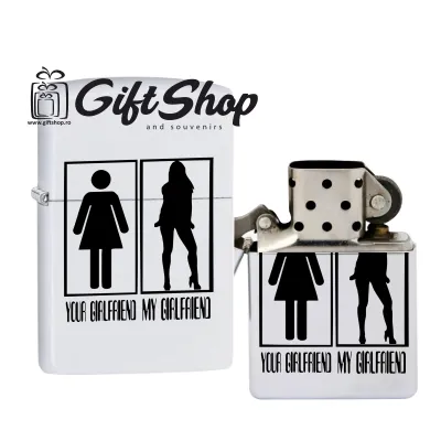 Your girlfriend my girlfriend, bricheta metalica gravata laser cu mesaj